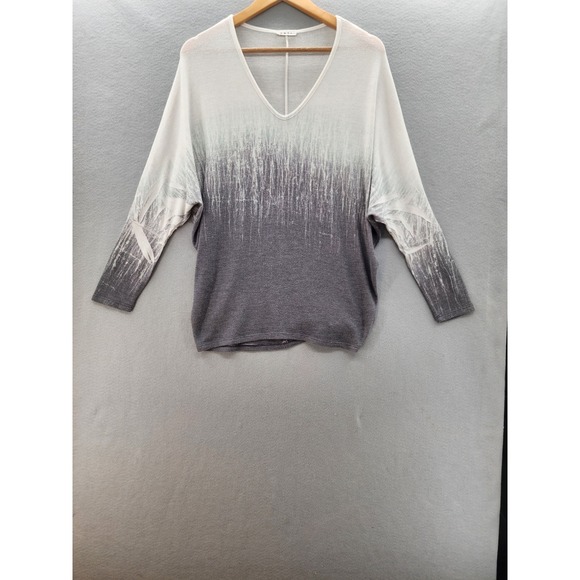 Enti Sweaters - Enti Women Ombre Knit Sweater Gray White V-Neck Batwing Sleeve Boho Top Small